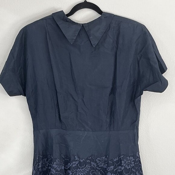 Vintage 50s Navy Blue Satin Dress Lace Skirt Young Viewpoint NY sz 10 - Picture 3 of 5